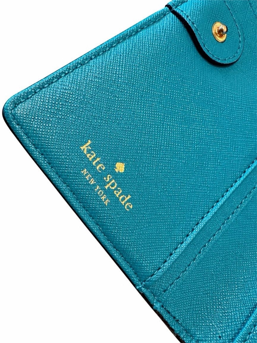 kate spade Teal Saffiano Leather Bifold Wallet with Gold Logo